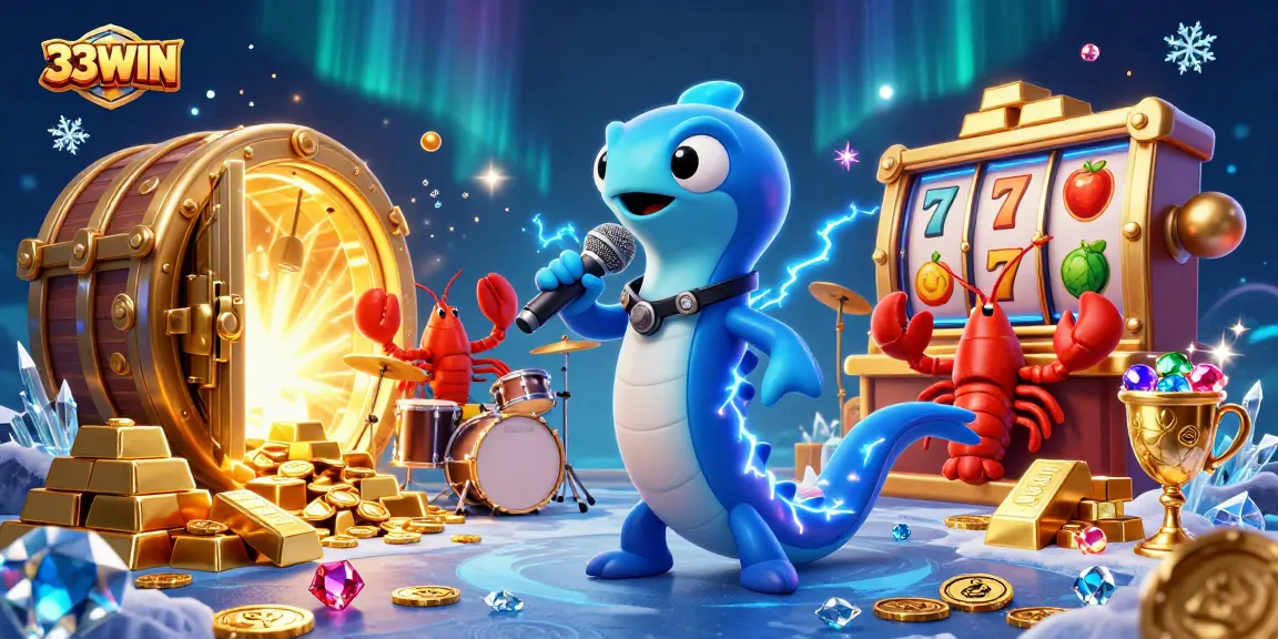 Experience the vibrant world of 33WIN with an electric eel DJ performing in an underwater casino scene.