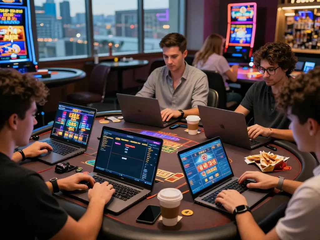 Players engaging at casinos that accept credit card in a vibrant online gaming lounge.