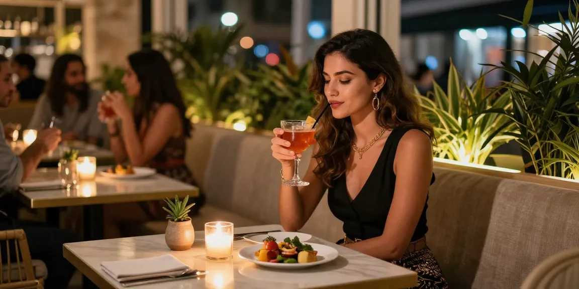 Stylish woman enjoying a cocktail in an upscale Jerusalem lounge, representing נערות ליווי בירושלים.