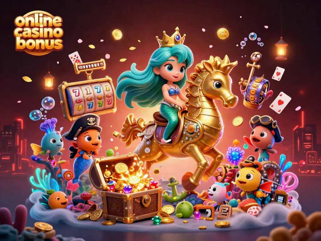 Experience the thrill of an online casino bonus with vibrant characters and casino elements.
